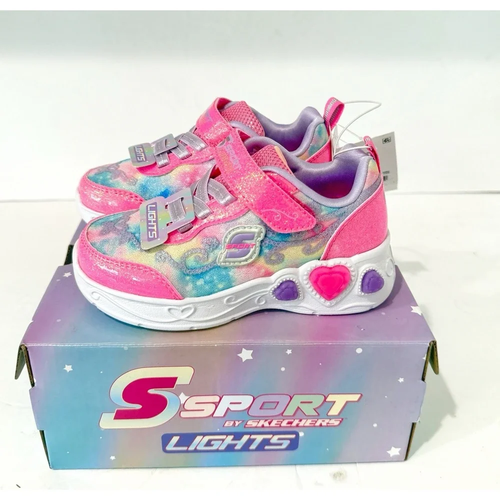 Skechers Toddler Girls Shoes Lucia Sneakers Light Up Stretch Laces 8 Slip On
